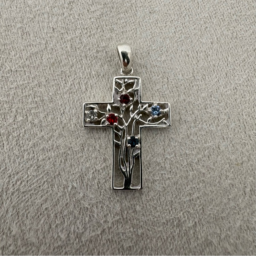Multi Gemstone Sterling Silver Cross Pendant - image 2